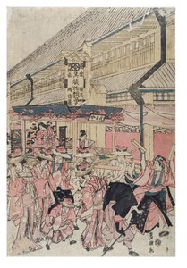 Een herfstfestivaloptocht in een straat door Toyokuni Utagawa