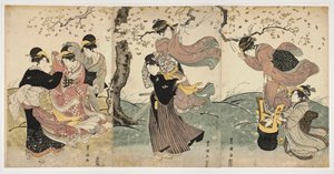 Japanse kunst: bloemen in de wind door Toyokuni Utagawa