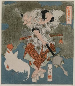 Naast een witte haan en hen uit de serie De Lente Grot, 1825 door Toyota Hokkei