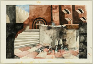 Toneelontwerp voor de tragedie Die Nibelungen door Friedrich Hebbel, ca. 1934 door Traugott Müller