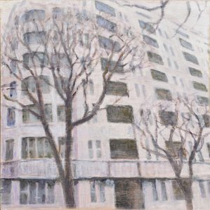 Een plek om te wonen 58, 2013 (olieverf op multiplex) door Trevor Burgess