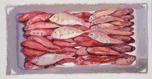 Viskrat 4 (Billingsgate, Londen), 2016 (olieverf op board) door Trevor Burgess
