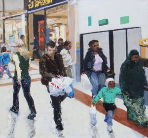 Shoppers 2, 2009 (olieverf op doek) door Trevor Burgess