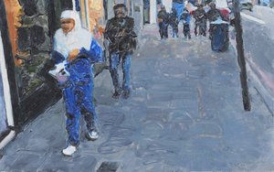 Straatbeeld (Deptford, Londen), 2018 (olieverf op board) door Trevor Burgess