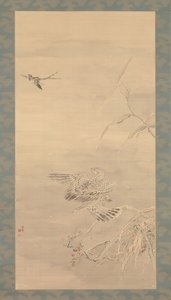 Havik grijpt een kleine vogel, 19e eeuw door Tsubaki Chinzan