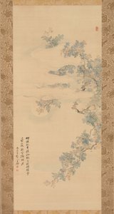 Kleine vogel op een crêpe mirte tak, 19e eeuw door Tsubaki Chinzan