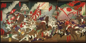 Kroniek van de onderwerping van Kagoshima: slag rond het kasteel van Kumamoto door Tsukioka Yoshitoshi