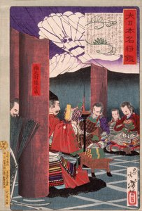 Kusunoki Masashige leest voor aan zijn troepen in de Shitennōji-tempel