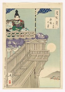 Maan en het roer van een boot - Taira no Kiyotsune: # 50 van Honderd aspecten van de maan door Tsukioka Yoshitoshi