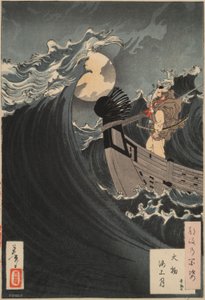 Honderd aspecten van de maan #12: Benkei kalmeert de golven bij Daimotsu Bay door Tsukioka Yoshitoshi