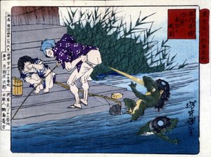 Yodo Gawakré: de geest van de rivier die op de billen raadt (Kappa) door Tsukioka Yonejiro door Tsukioka Yoshitoshi