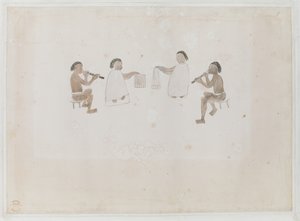 Add MS 15508 f.11 Muzikanten van Tahiti, juni 1770 door Tupaia Tupaia