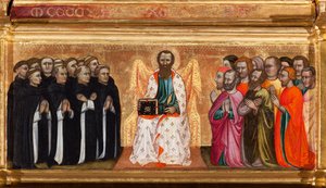 Predella met het leven van St. Bartholomeus, uit Maagd en kind omringd door engelen en heiligen door Turino Vanni