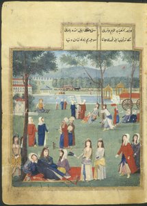 De tuinen van de Kagithane (De zoete wateren van Europa), vrouwen in een park door Turkish School