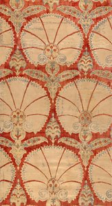 Paneel van rood gesneden fluweel met anjerpalmetten in goud en zilver door Turkish School