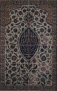 Paneel van Tegels met Tchi Wolkenpatroon rondom een Centraal Motief van een Wilde Rozenstruik, van de Buitenste Entree van het Mausoleum van Salim II, Osmanli Sultan van Turkije, ontworpen door de architect Sinan, in de Omgeving van de Hagia Sophia, Iznik