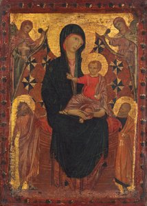 Madonna en Kind met Sint Jan de Doper, Sint Petrus en Twee Engelen door Tuscan 13th Century