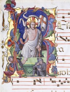 Zeer grote gehistorieerde letter "A", die de Opstanding toont, c.1400-1450 door Tuscan School