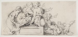 Compositorische Studie. Vrouwen die op een Plint Liggen door Ubekendt