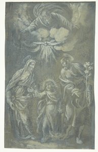 De Heilige Familie wandelend onder God de Vader en de Heilige Geest door Ubekendt