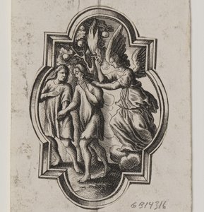 Embleem met Adam en Eva, verdreven uit het Paradijs