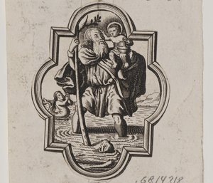 Embleem met de heilige Christoffel door Ubekendt
