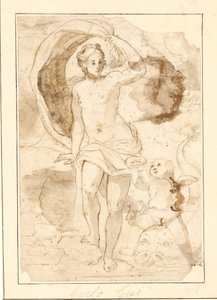 Venus aangeboden parels in een schelp door Cupido rijdend op een dolfijn door Ubekendt