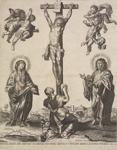 Christus aan het kruis, met de Maagd, Maria Magdalena en St. Johannes en vier engelen