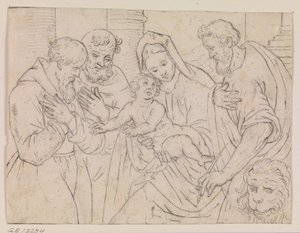 Maagd en Kind met de Heiligen Marcus, Franciscus en Dominicus? door Ubekendt Ubekendt