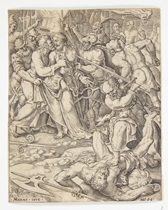 Het verraad van Christus door Ubekendt efter Dirck Volckertsz. Coornhert efter Maarten van Heemskerck