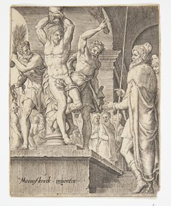 De geseling door Ubekendt efter Dirck Volckertsz. Coornhert efter Maarten van Heemskerck