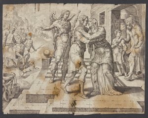 De Thuiskomst van Tobias door Ubekendt efter Maarten van Heemskerck