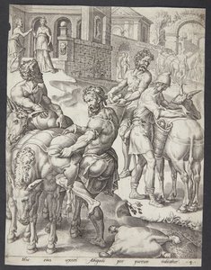 De dienaren van Abigail laden de ezels met voedsel voor David