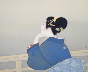 Een vrouw wacht op de opkomst van de maan door Uemura Shoen