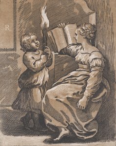 Een Sibyl die een boek leest naar links door Ugo da Carpi