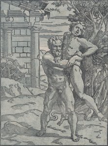Hercules en Antaeus, ca. 1517-18 door Ugo da Carpi