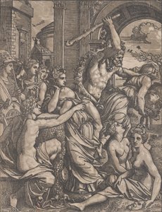 Hercules verjaagt Hebzucht uit de Tempel van de Muzen door Ugo da Carpi