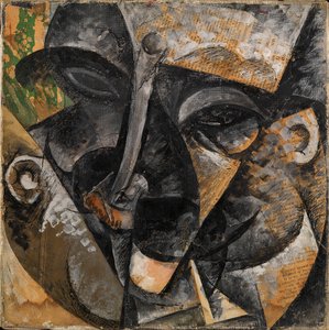 Dynamiek van een mannenhoofd of compositie van een vrouwenhoofd of ontleding van een mensenhoofd (Dinamismo di una testa di uomo) door Umberto Boccioni