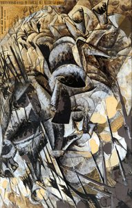 Italië, Milaan, schilderij De aanval van de lansiers door Umberto Boccioni