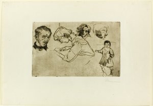 Schetsen van Vier Hoofden en een Kind door Umberto Boccioni