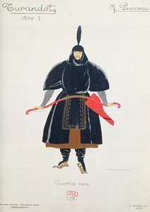 Kostuumontwerp voor de Zwarte Wachten uit Turandot door Giacomo Puccini door Umberto Brunelleschi