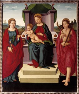 Madonna op troon tussen St. Magdalena en Sebastiaan