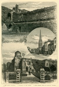 1. Het kasteel exterieur. 2. Interieur van het kasteel. 3. Hoofdstraat, met St. Nicholas Kerk, 1898