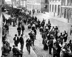 Een Belgisch regiment trekt zich terug naar Antwerpen, Eerste Wereldoorlog, 1914