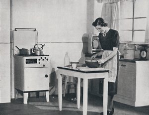 Een Britse keuken uitgerust met een kast gasfornuis door Unbekannt