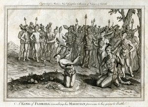 Een koning van Florida die zijn magiër raadpleegt voordat hij ten strijde trekt, c1760