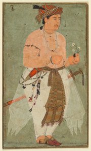 Een Mughal prins, misschien Danyal, met een takje bloemen, ca. 1580-1590 door Unbekannt