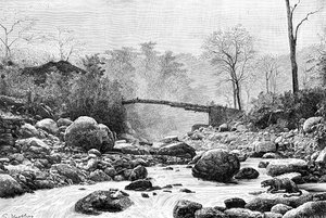 Een brug over de Rangit, een zijrivier van de rivier Teesta, India, 1895 door Unbekannt