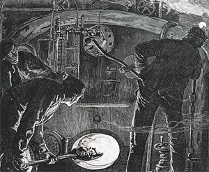 Een machinist en een stoker op een trein door Unbekannt