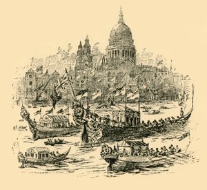 Een grote processie van versierde pramen van Whitehall naar Limehouse, 1907